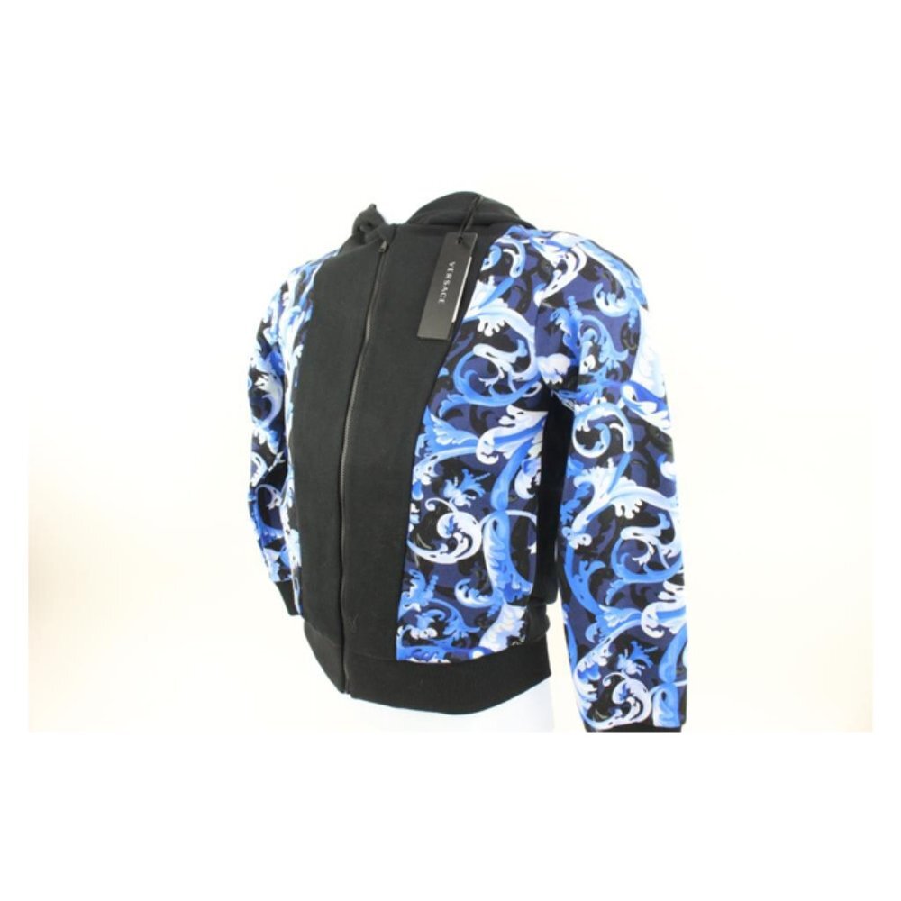 Versace Size 10A Boy's Black Blue Baroque Zip Up Hoodie Sweatshirt Kid 121v39
